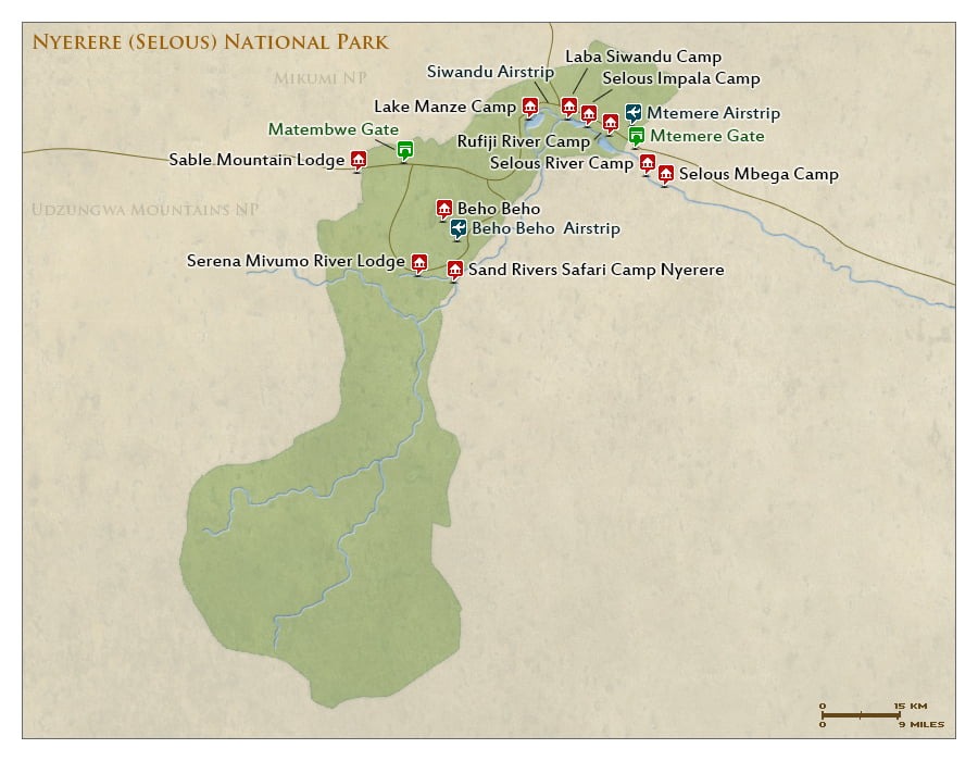 Nyerere National Park (Selous) map preview