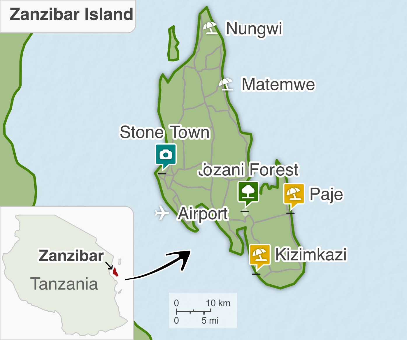 Zanzibar Island Topographic & Beach Map